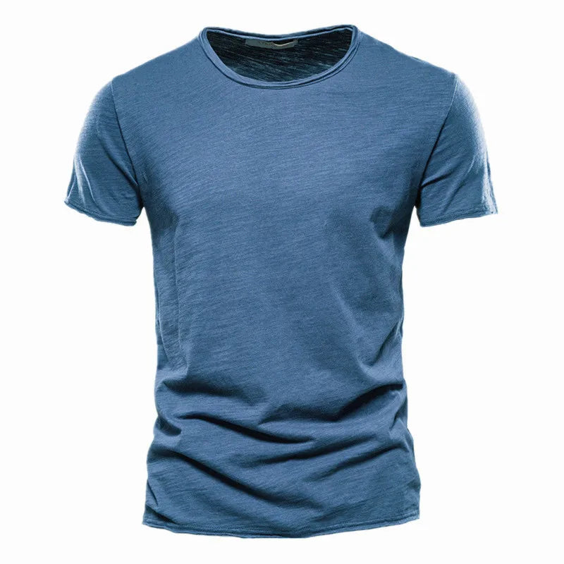 Maglietta Uomo Cotone 100 Percento Con Scollo A V Slim Fit Colore Solido Manica Corta