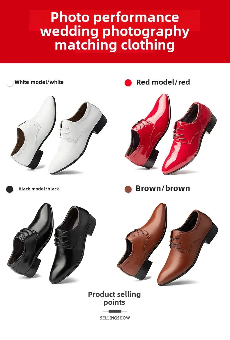 Scarpe Da Uomo In Pelle Primavera Autunno Formali Da Lavoro Punta A Punta Traspiranti Pelle Verniciata Rossa Lucida