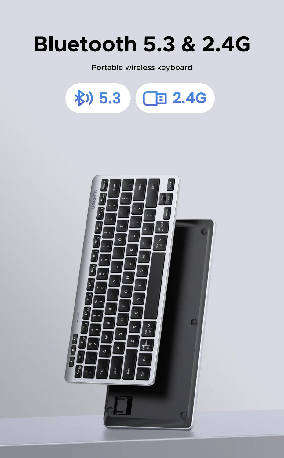 Tastiera Wireless Bluetooth 5.3 E 2.4G 78 Tasti UGREEN Compatibile MacBook iPad PC Tablet Russo EN