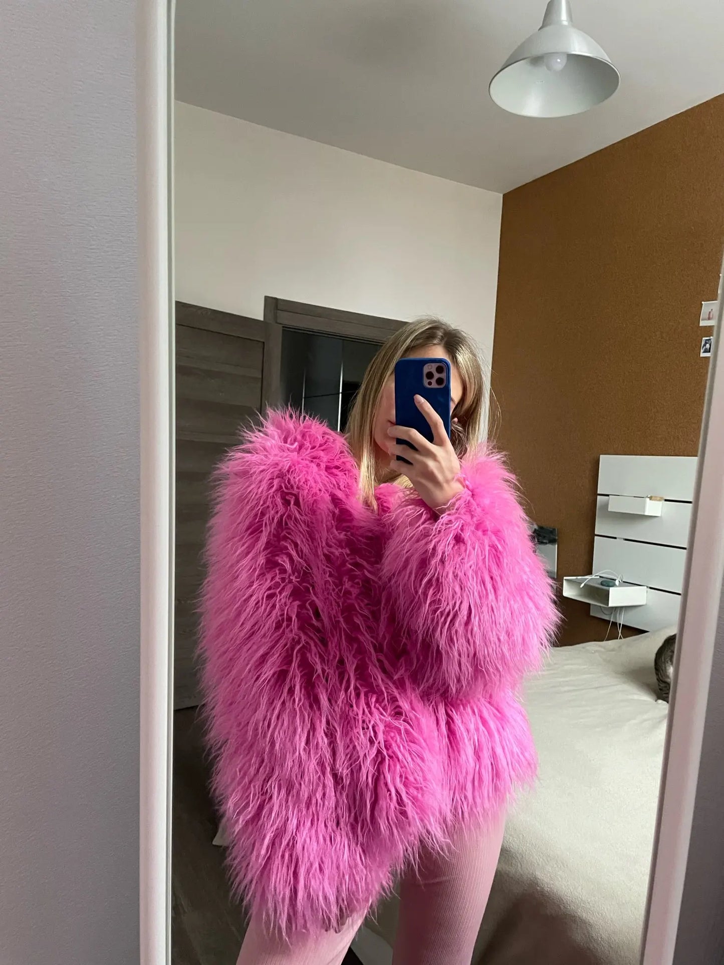 Cappotto Pelliccia Sintetica Rosa Donna Autunno Inverno Elegante Caldo Spesso Morbido Lavorazione A Maglia