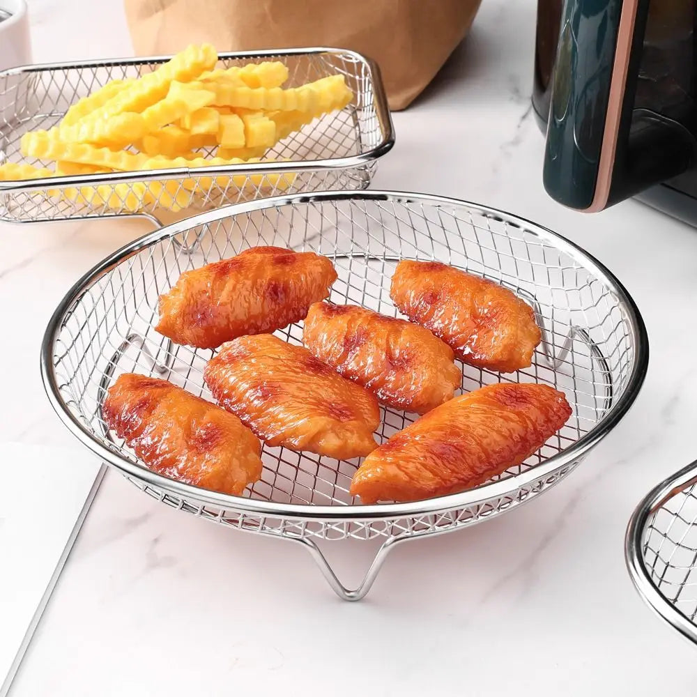 Friggitrice Ad Aria Cremagliera Impilabile Griglia Cestino In Acciaio Inox Antiaderente Per Air Fryer Vassoio