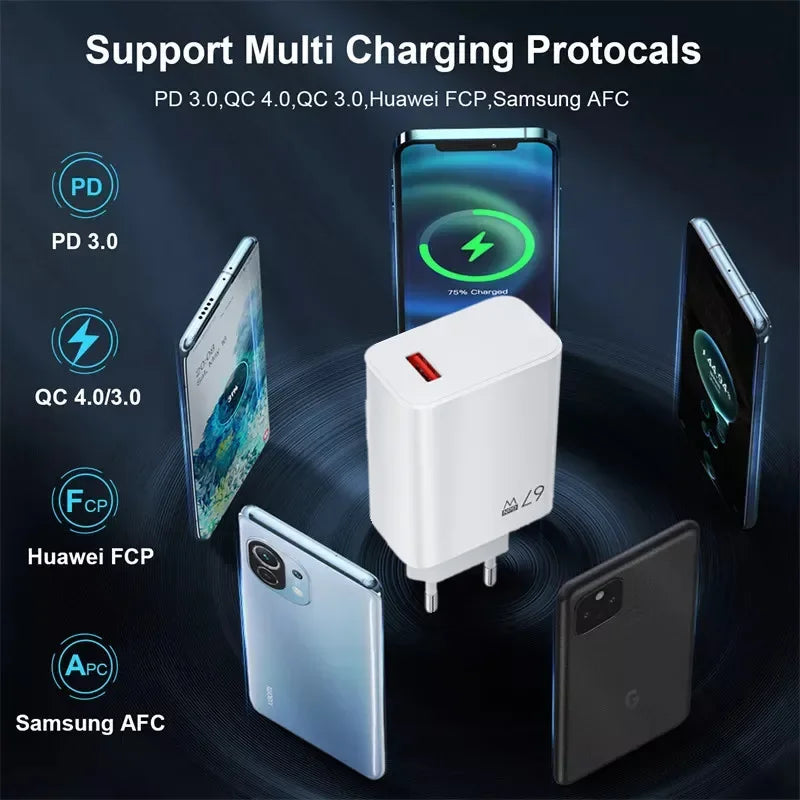 Caricabatterie USB 67W Per Xiaomi 14 13 12 11 Mi Poco Redmi Note 10 9 Pro 6A Adattatore Muro Cavo USB C Ricarica Turbo