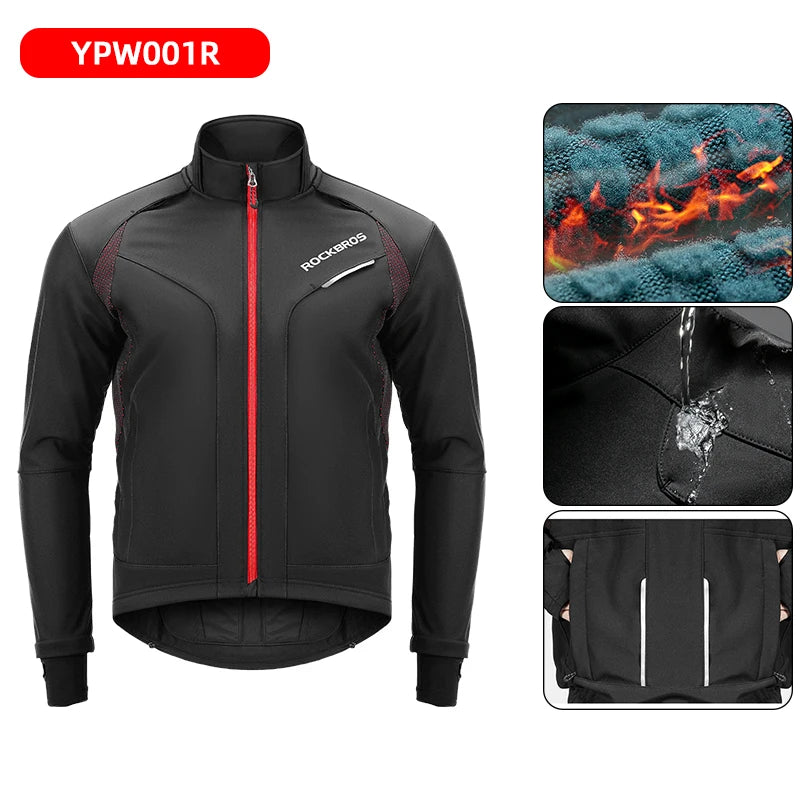 ROCKBROS Giacca Invernale Da Bicicletta Antivento Termica Con Pile Traspirante Impermeabile Riflettente