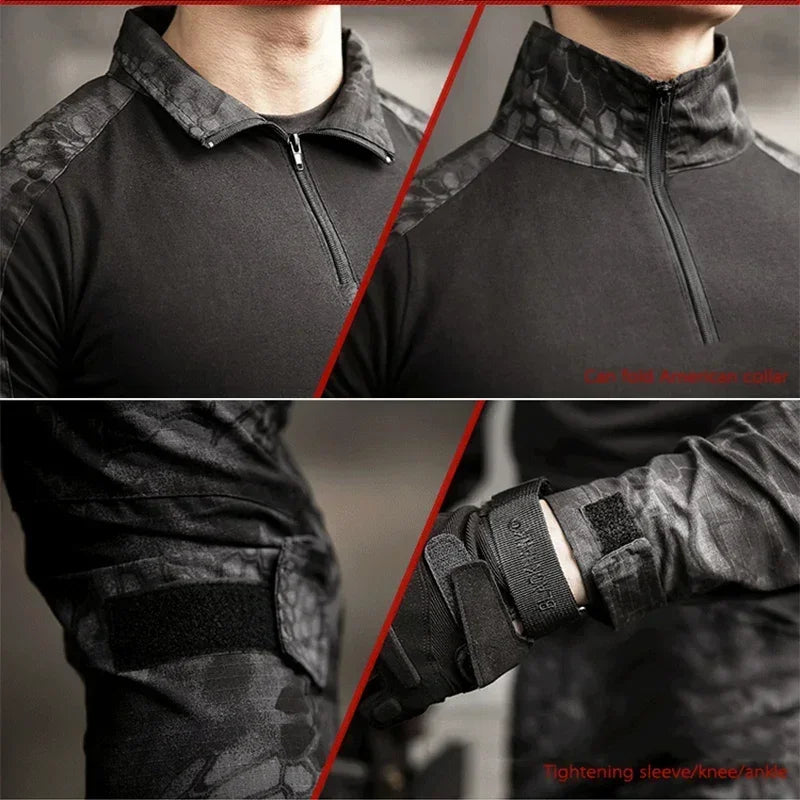 Camicie Tattiche Esterno A Maniche Lunghe Con Cerniera Quarter Zip Ripstop Cotone Resistente Camouflage Per Airsoft Uomo