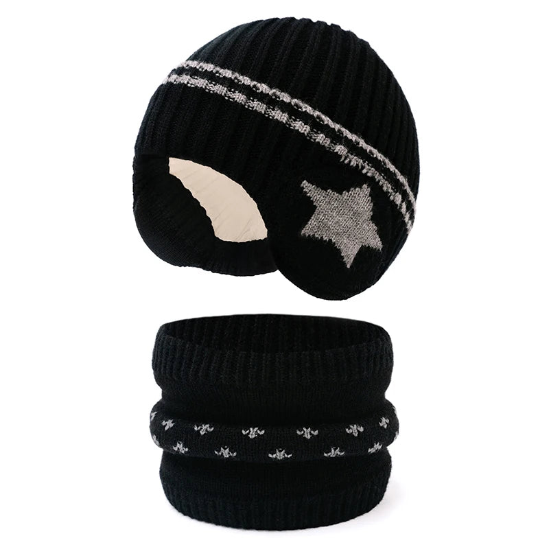 Set Cappello E Sciarpa Per Bambini 3 12 Anni Due Pezzi Inverno Autunno Antivento Con Protezione Orecchie Stile Lei Feng