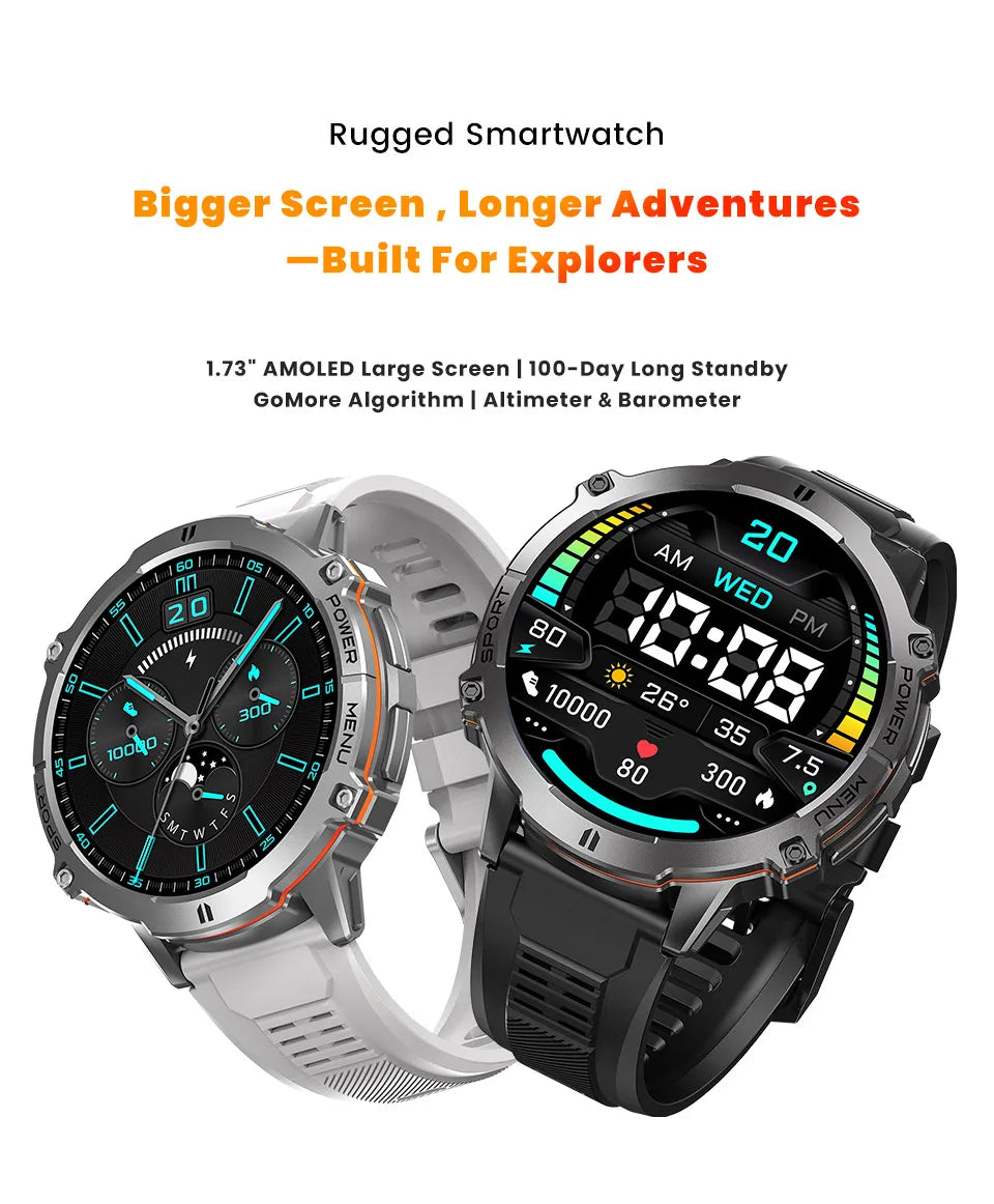 Smartwatch Da Uomo Militare T Rex 3 2025 HD AMOLED Chiamata Bluetooth Impermeabile 10 ATM 1000mAh Fitness All Aperto
