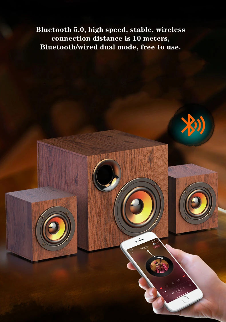 Altoparlante Bluetooth 2.1 Da Tavolo In Legno Con Subwoofer Per PC Notebook Ufficio Casa Suono Pieno