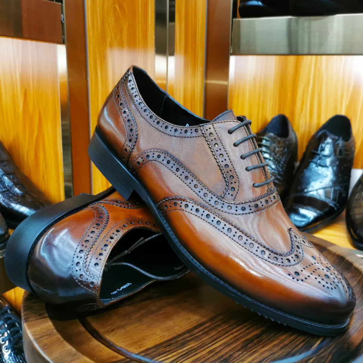 Scarpe Eleganti Da Uomo In Vera Pelle Brogue Punta Alare Oxford Con Lacci Per Matrimonio Nere E Marroni