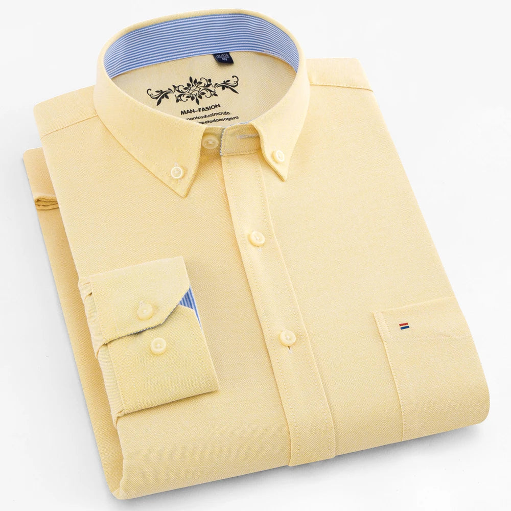 Camicia Uomo Solida Elegante Misto Cotone Traspirante Maniche Lunghe Formale Con Bottoni Vestibilità Regolare Risvolto