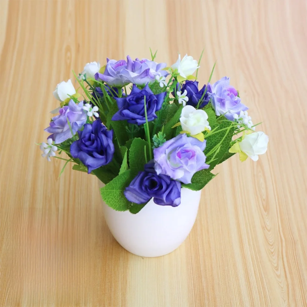Rosa Artificiale In Vaso Plastica Multicolore Piante Finte Ornamentali Per Interni Ed Esterni Decorazione Giardino