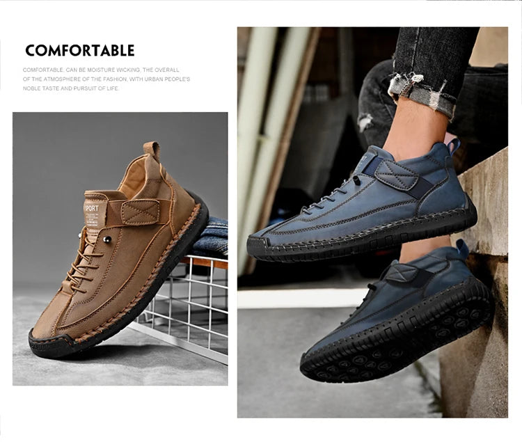 Stivali Da Uomo Primavera Autunno In Pelle Cuciti A Mano Lusso Retro In Stile Britannico Taglie Forti