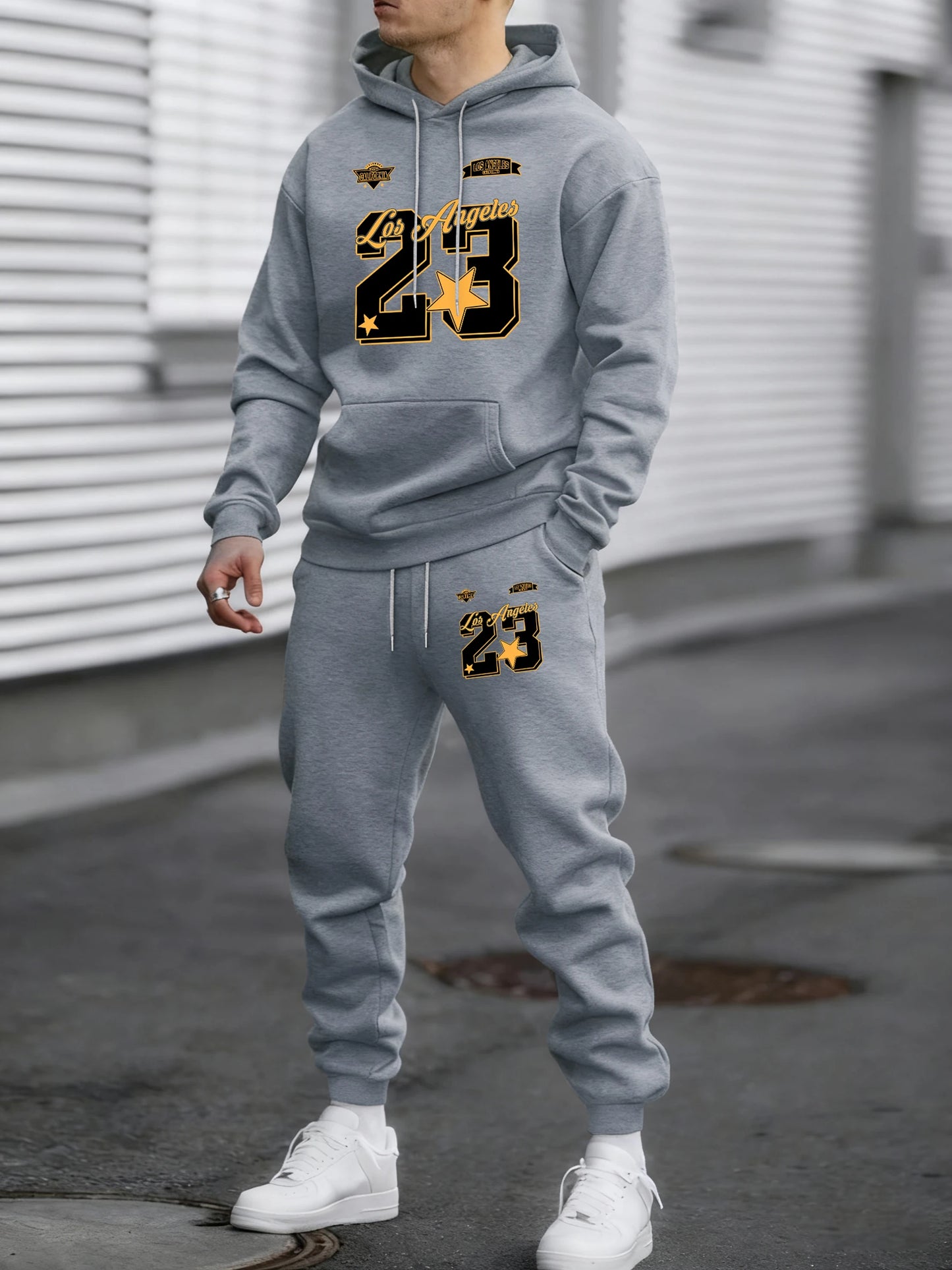 Felpa Con Cappuccio Uomo Autunno Inverno Set Pantaloni Lunghi In Pile Con Tasche Stampa Numero 23 Los Angeles California
