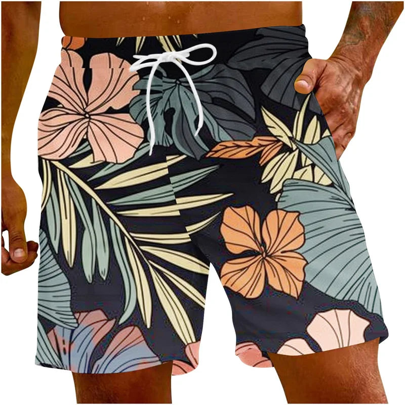 Pantaloncini Da Spiaggia Da Uomo Con Grafica Palma Tropicale E Piante In 3D Surf Hawaii Oversize