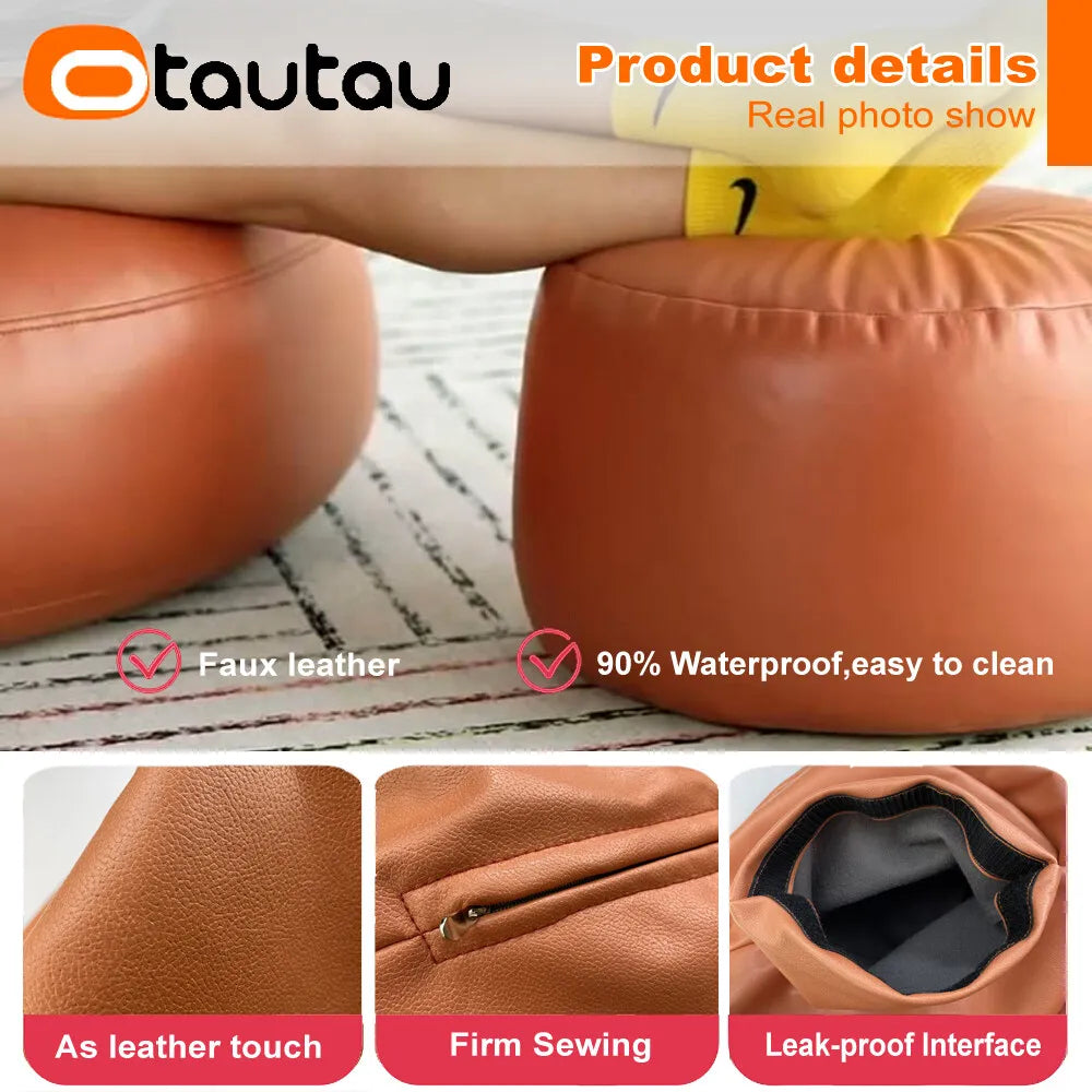 Otautau Beanbag Poggiapiedi Rotondo In Ecopelle Con Sedile Soffio D30xH20cm Sgabello Pouf Per Pavimento