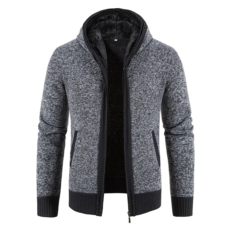 Maglione Invernale Da Uomo In Pile Con Cappuccio Cardigan Caldo Con Cerniera Lavorato A Maglia