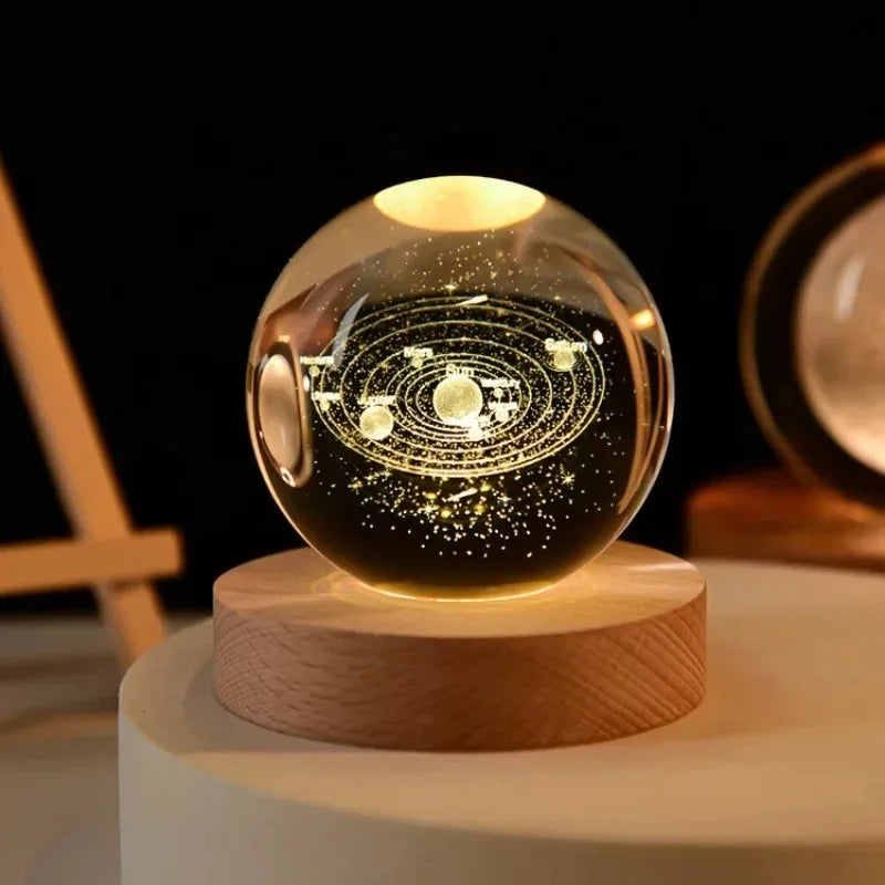 Globo Di Cristallo 6 cm Led Decorazione Astronomia Sistema Solare Pianeti Luna Per Appassionati Universo