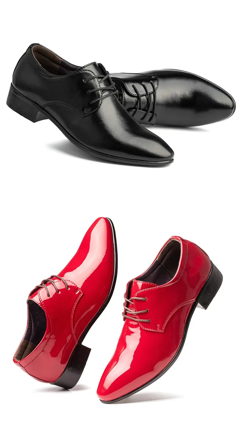 Scarpe Da Uomo In Pelle Primavera Autunno Formali Da Lavoro Punta A Punta Traspiranti Pelle Verniciata Rossa Lucida
