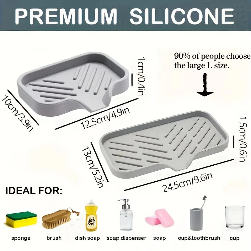 Tappetino Silicone Per Rubinetto Con Vassoio Lavello Spugna Dispenser Sapone Portaoggetti Appoggio Cucina