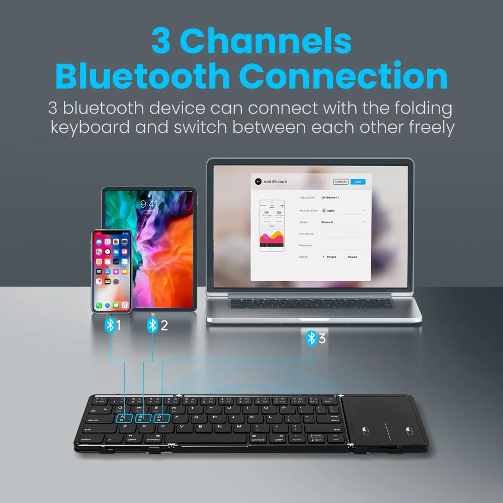 Tastiera Pieghevole Wireless Bluetooth Ricaricabile Con Touchpad Per Tablet Ipad e Iphone