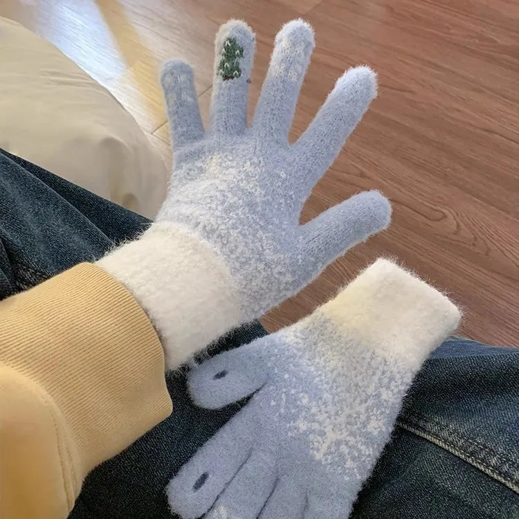 Guanti Invernali Da Donna Con Dita Esposte Ispessiti E Caldi Per Touch Screen Natalizi In Maglieria