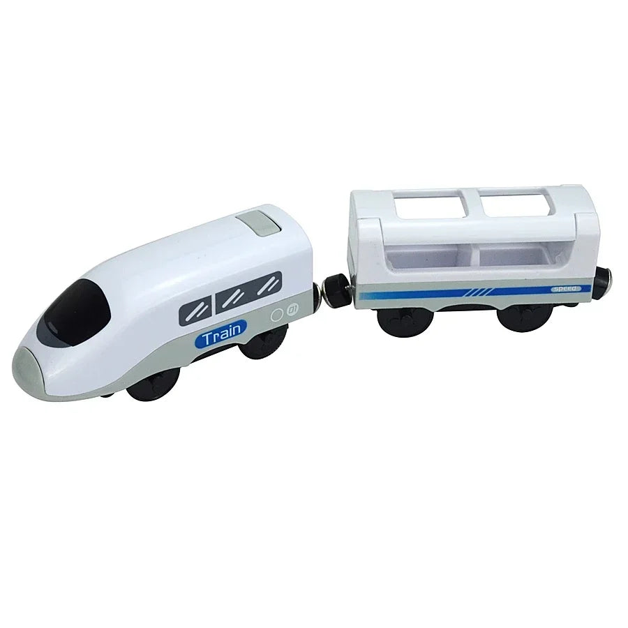 Treno Elettrico Magnetico Locomotiva Per Slot Auto Binario In Legno Con Due Carrelli Giocattolo Leduo Track