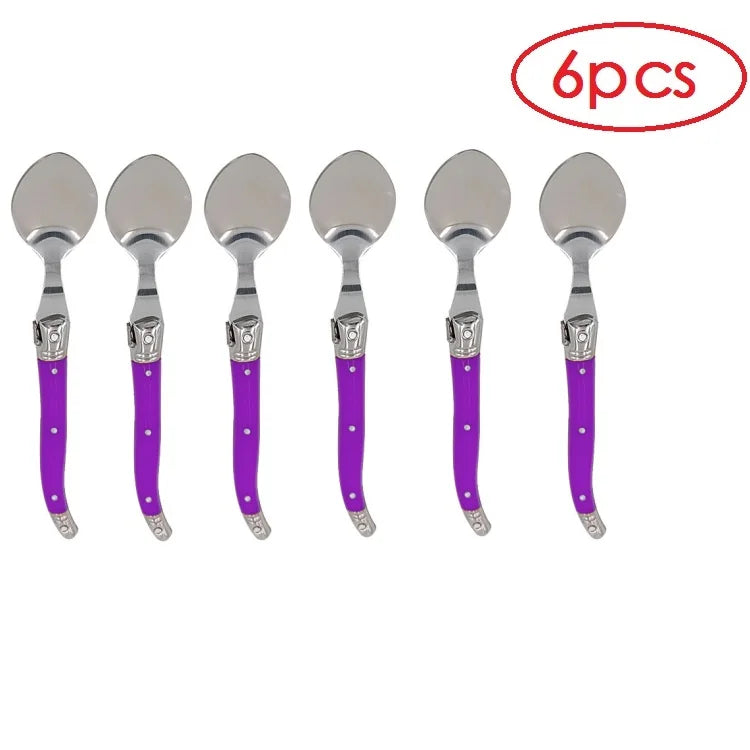 Set Da 6 Cucchiaini Da Caffè In Acciaio Inox Con Manico Arcobaleno ABS Laguiole Per Gelato E Dolci Stoviglie Colorate