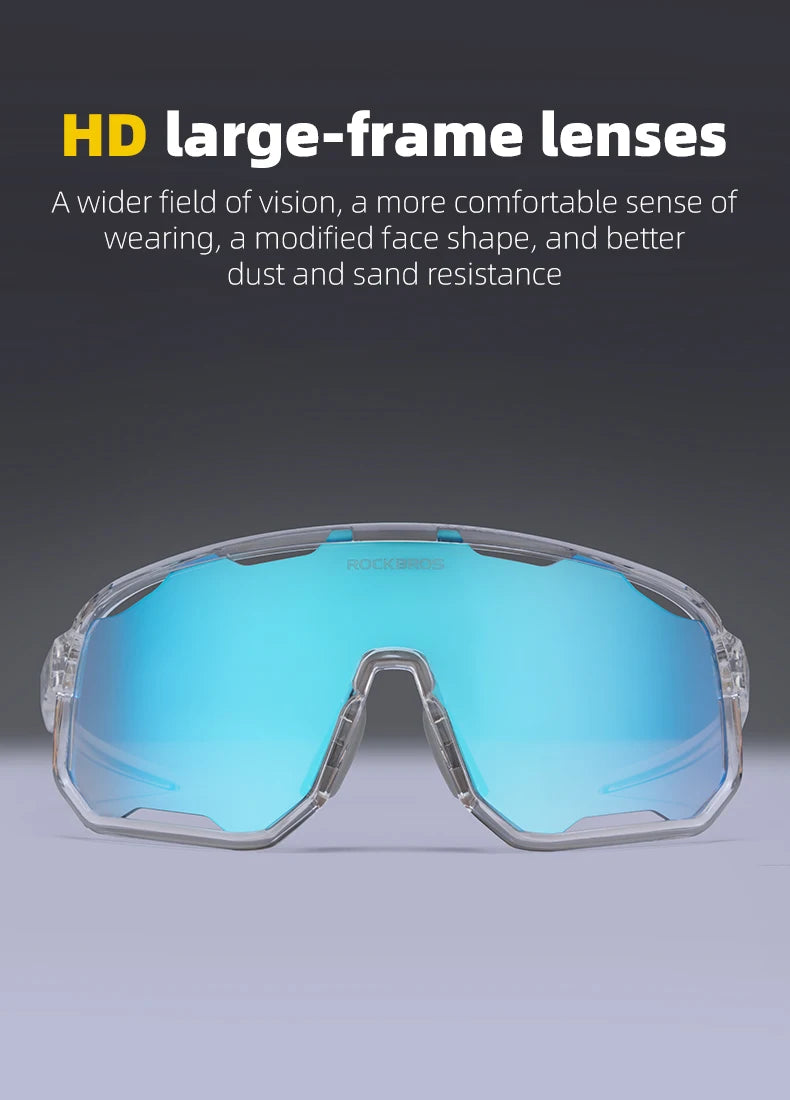Rockbros Occhiali Da Ciclismo Unisex Polarizzati Fotocromatici Da Sole Con Montatura Grande UV400 E Due Lenti