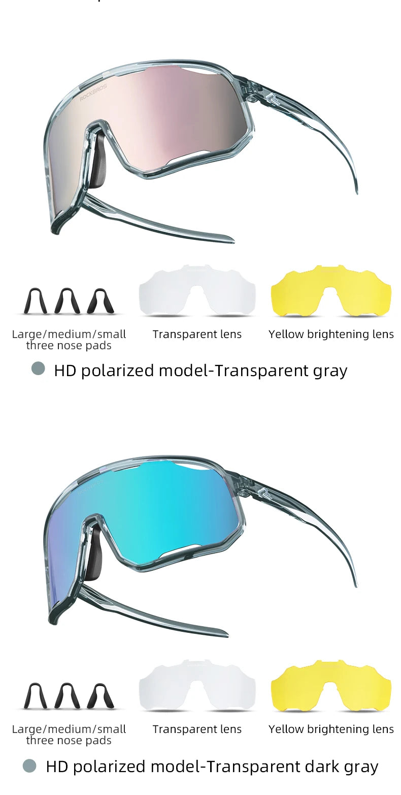 Rockbros Occhiali Da Ciclismo Unisex Polarizzati Fotocromatici Da Sole Con Montatura Grande UV400 E Due Lenti