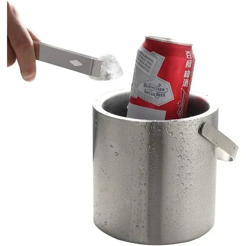 Secchiello Per Ghiaccio In Acciaio Inossidabile Isolato Doppia Parete Da Due Tre Quattro Litri Con Maniglia E Pala Per Bar