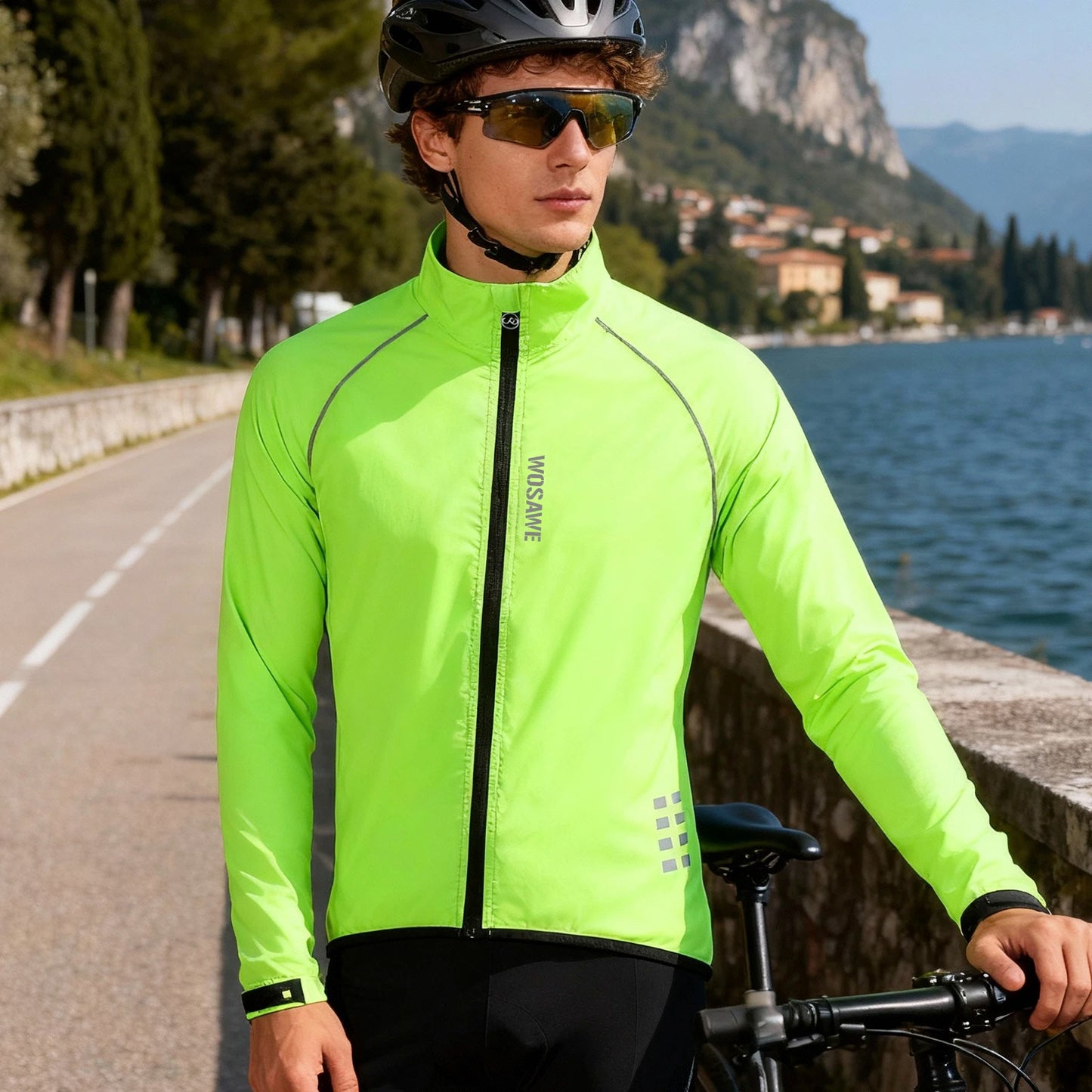 Giacca A Vento Ciclismo Uomo Antivento Riflettente Ultraleggera A Maniche Lunghe Per MTB E Bici Da Strada