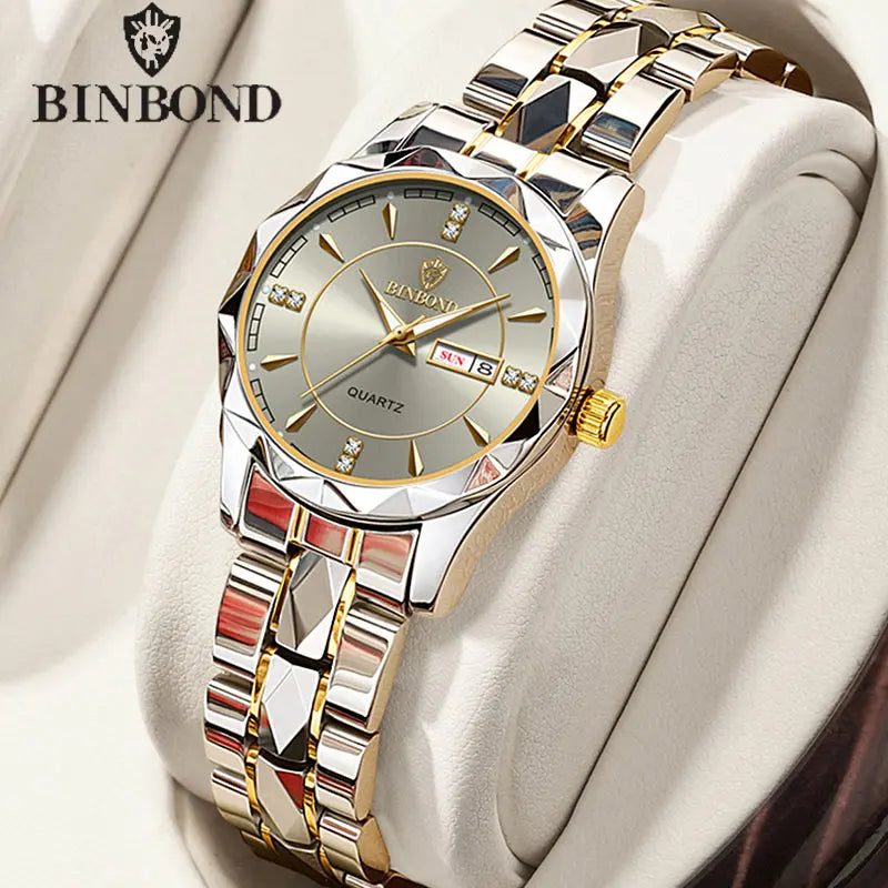 Orologio Da Donna BinBong Quarzo Di Lusso In Acciaio Inossidabile Data Luminosa Impermeabile Regalo Per Fidanzata