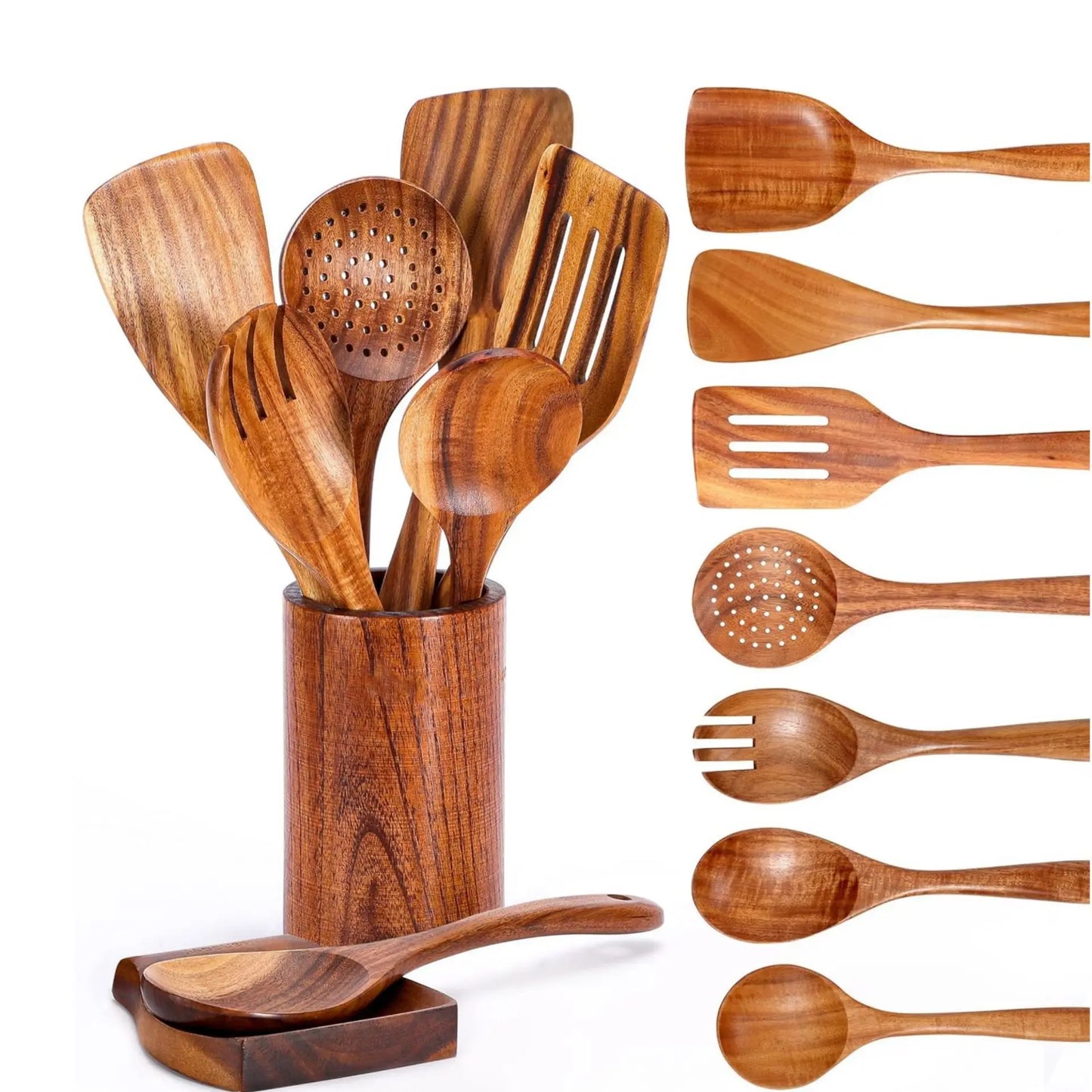 Set Utensili Da Cucina In Legno Con Portautensili 5 6 7 8 9 10 Cucchiai Ecologici