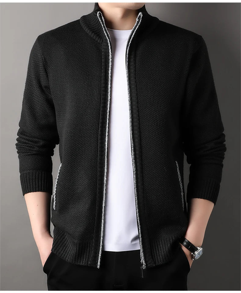 Maglione Lavorato A Maglia Con Colletto Rialzato Da Uomo Autunno Inverno Cardigan Slim In Tinta Unita Coreana