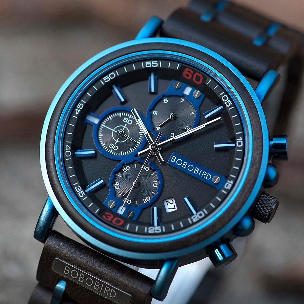 Orologio In Legno Da Uomo Cronografo Luxury Top Brand Elegante Con Scatola Di Legno Logo Personalizzato Regalo Ideale