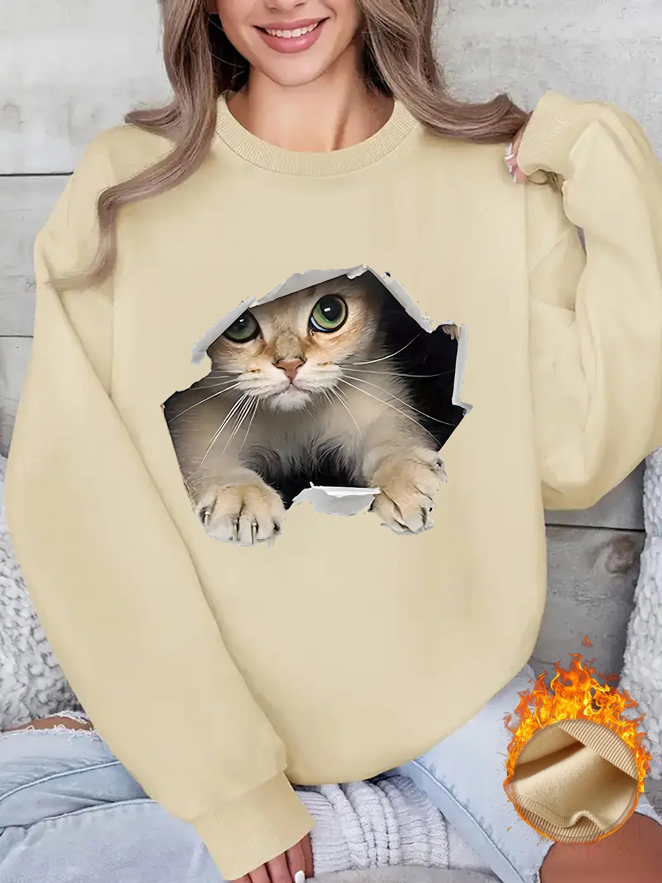 Felpa Donna Con Stampa Cuore Design Geometrico Manica Lunga Girocollo Lavabile In Lavatrice Vestibilità Regolare Autunno