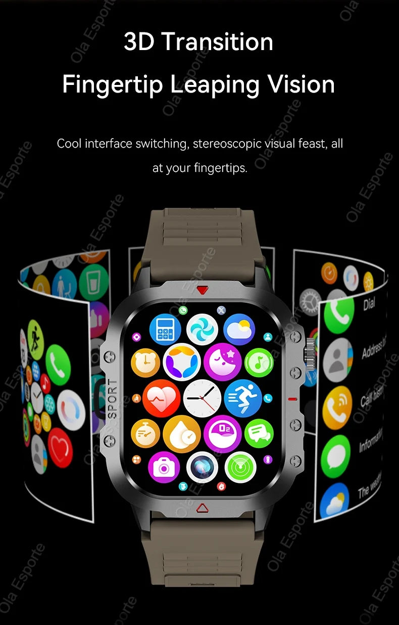 Smartwatch Militare Per Uomo 2026 IP67 3ATM GPS Bluetooth Salute Pressione Sanguigna Chiamate