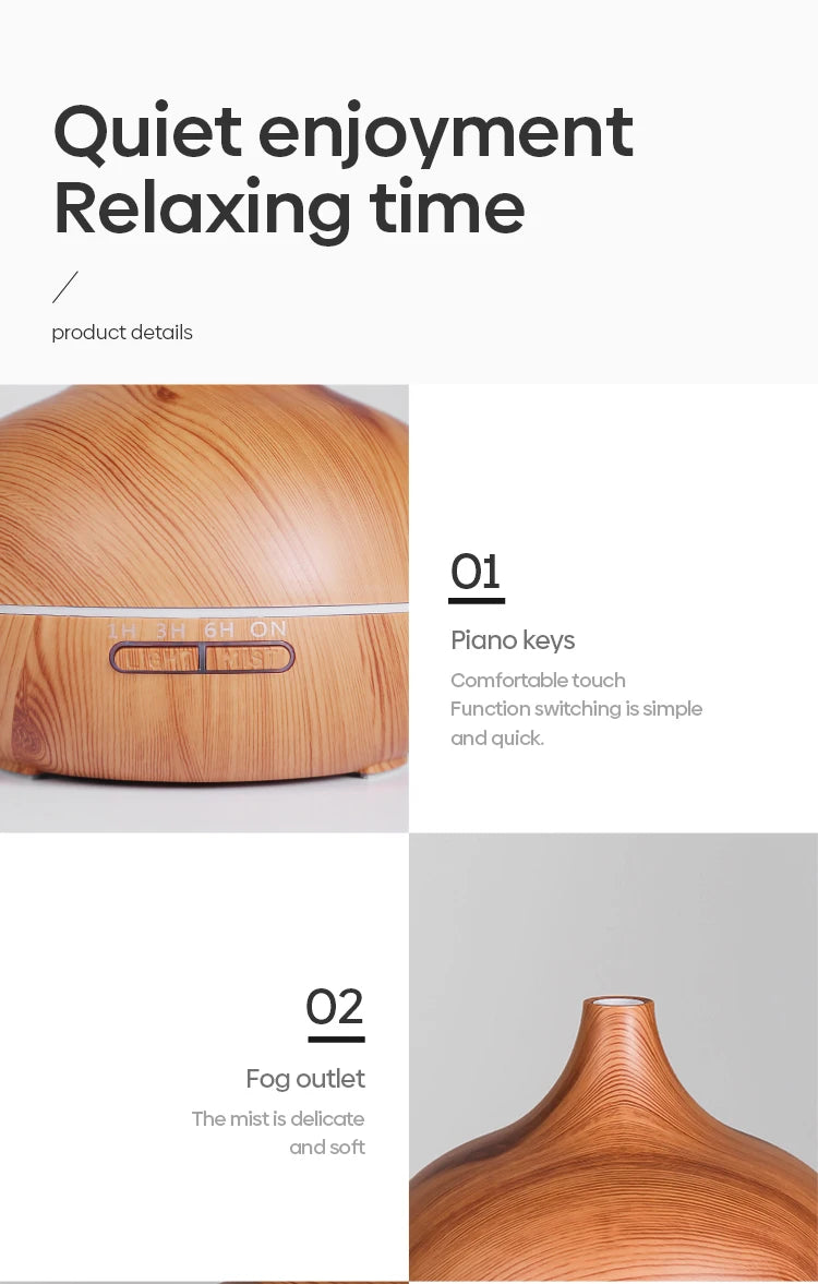 Umidificatore Ad Ultrasuoni Con Telecomando Per Diffusore Di Oli Essenziali Per Aromaterapia 550 Ml Con 7 Colori Di Luce