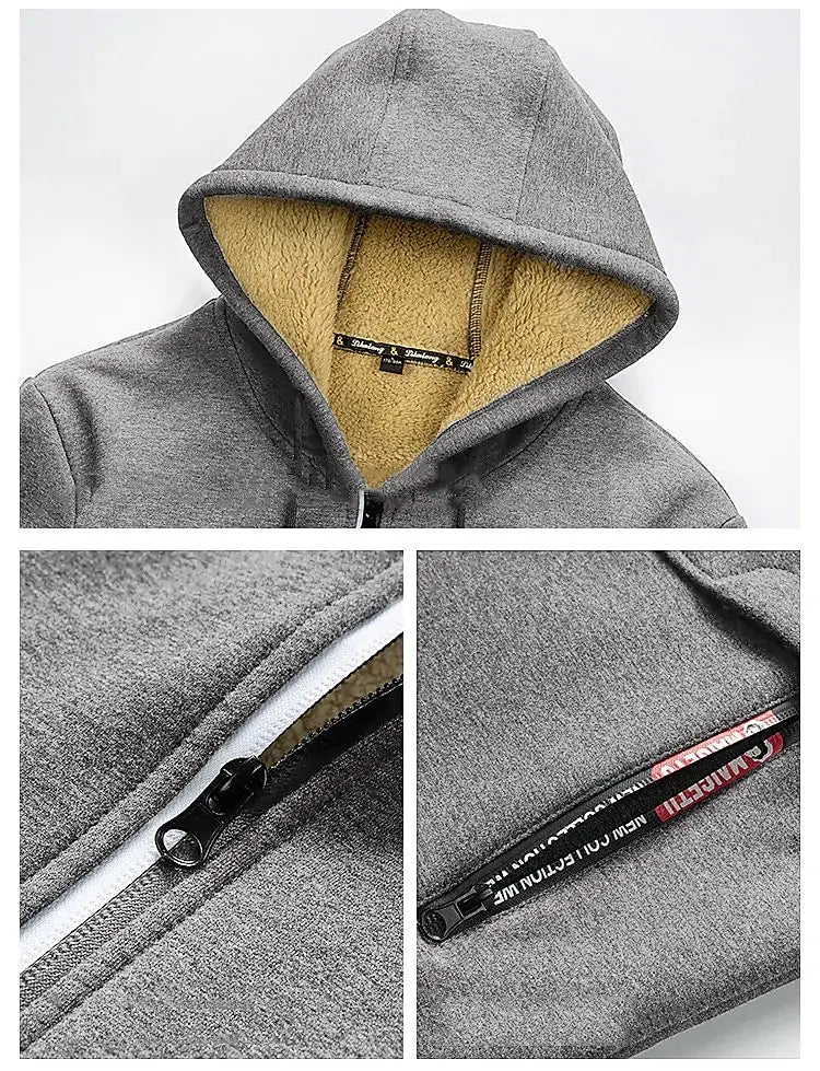 Felpa Cappotto Unisex Con Cappuccio Inverno Lana Di Agnello Tasche Frontali Cerniera Calda Foderata In Peluche Cardigan