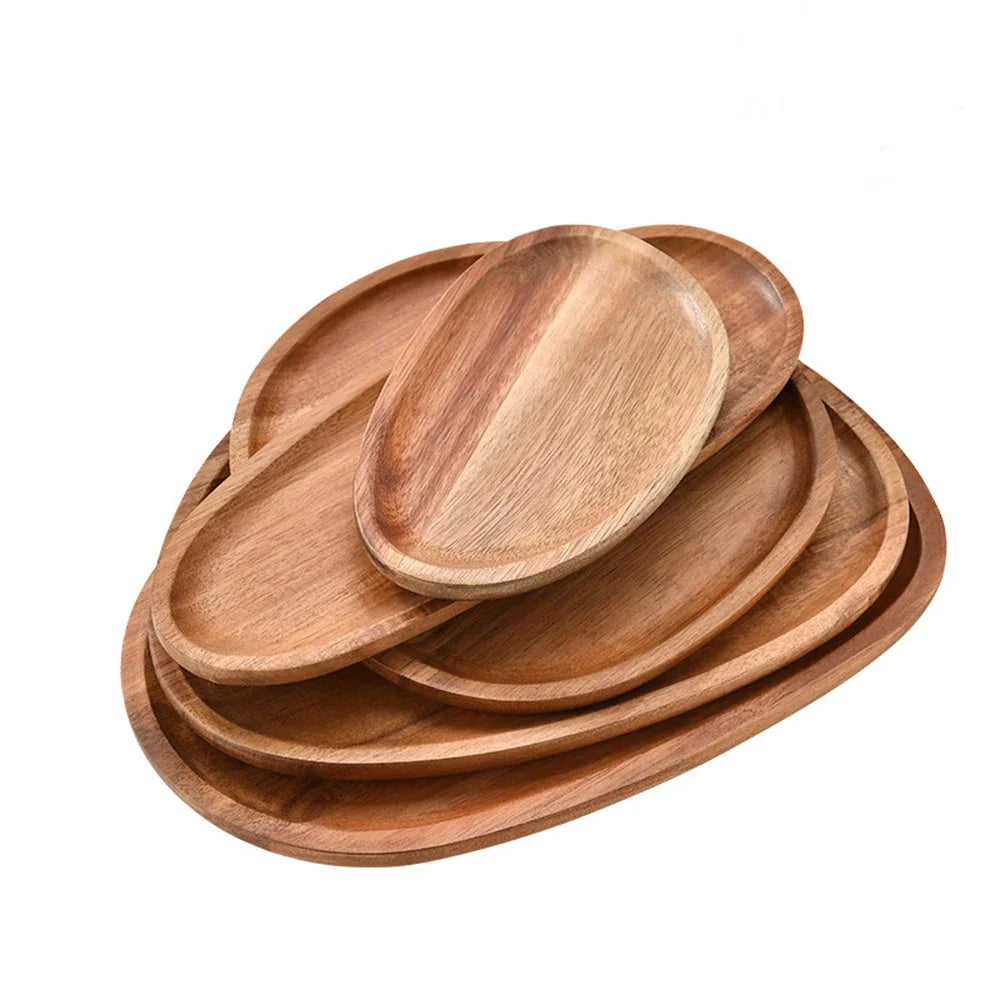 Vassoio Ovale In Legno Di Acacia Piatto Da Portata Per Bevande Teaboard Per Tè Naturale Snack