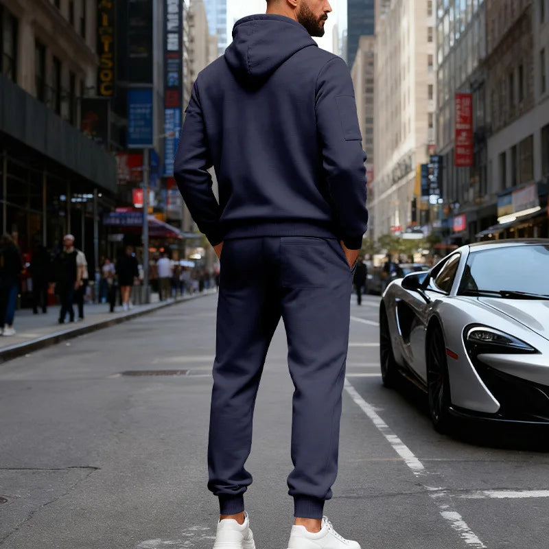 Set Maglione Con Cappuccio Moda Sportiva All'Aria Aperta In Velluto Sciolto Da Uomo Autunno Inverno