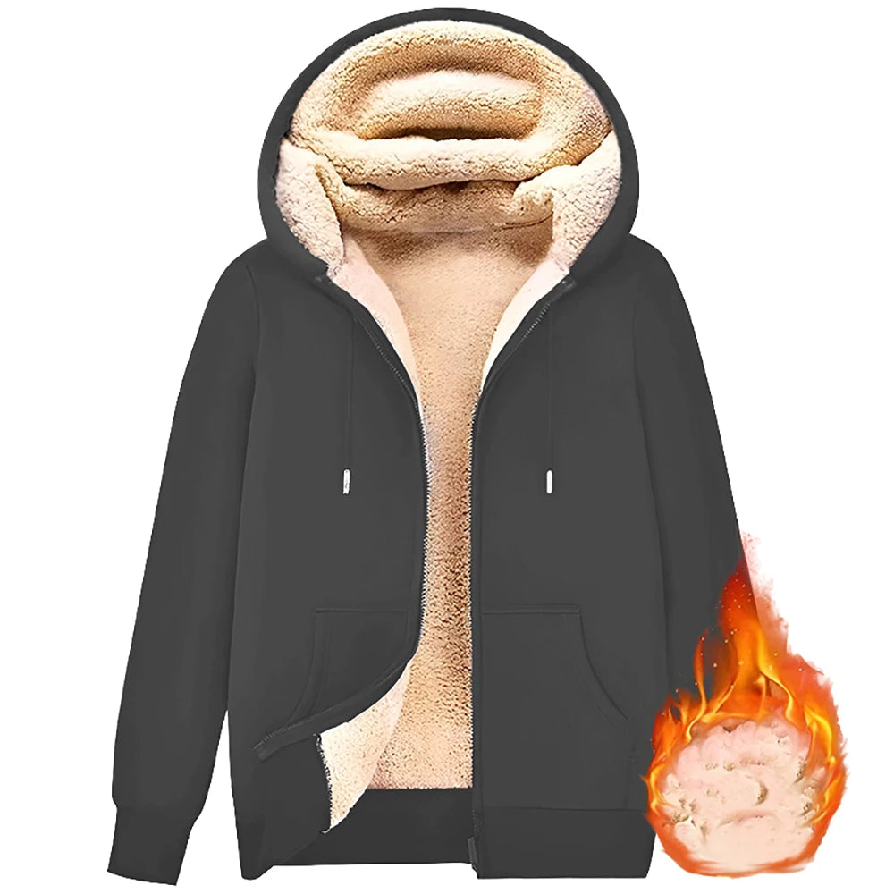 Felpa Cappotto Unisex Con Cappuccio Inverno Lana Di Agnello Tasche Frontali Cerniera Calda Foderata In Peluche Cardigan