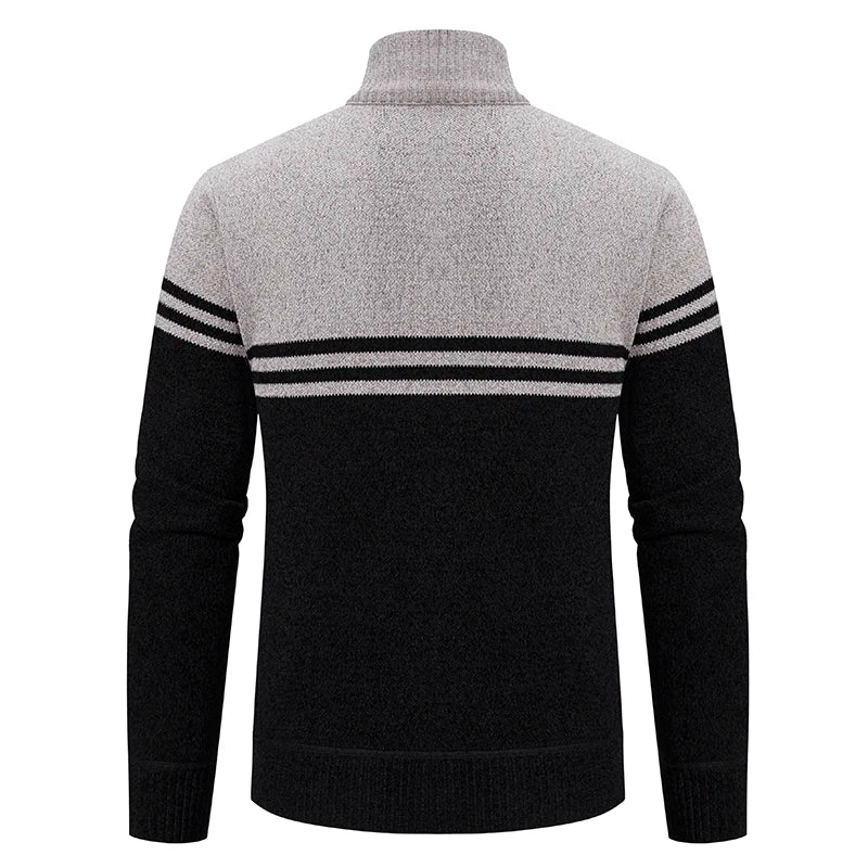 Nuovo Maglione Invernale da Uomo in Pile Spesso con Colletto Coreano e Cerniera Cardigan Casual a Righe