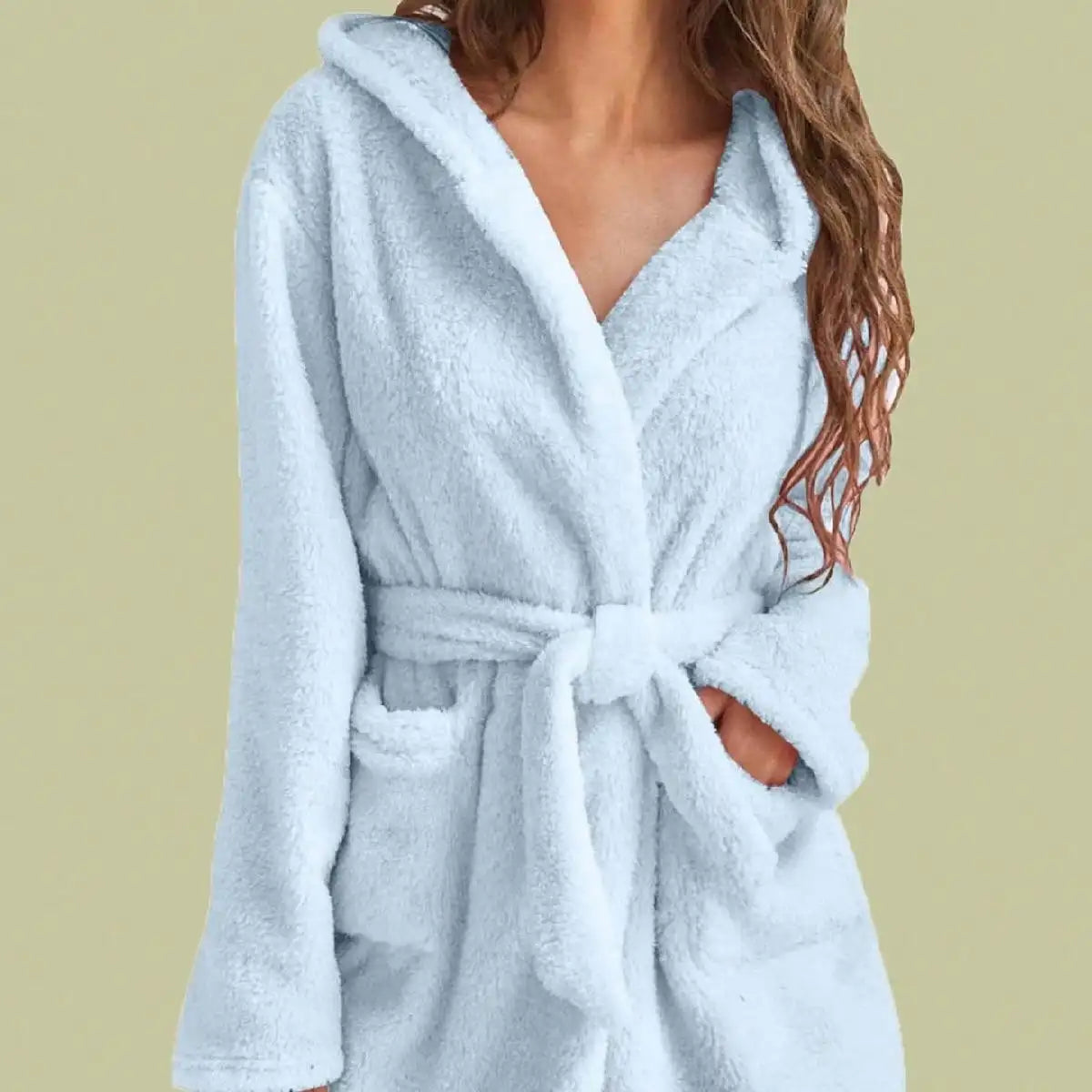 Vestaglia Da Donna Con Cappuccio Tinta Unita Con Cintura Calda E Morbida Per Casa Autunno Inverno