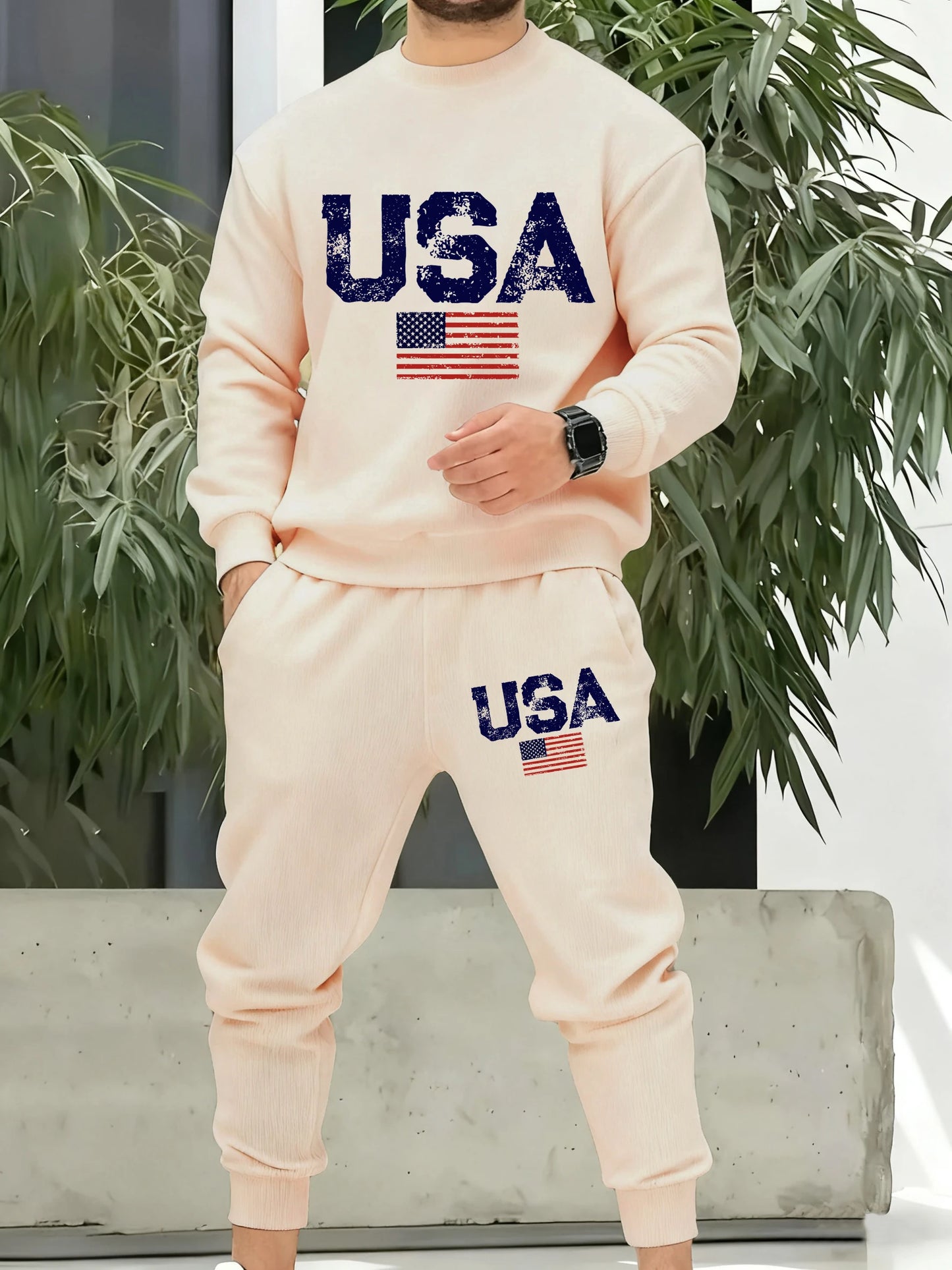 Tuta Retro Da Uomo Con Bandiera Americana Abiti Casuali In Pile Con Tasche Pantaloni Comodi Caldi E Alla Moda