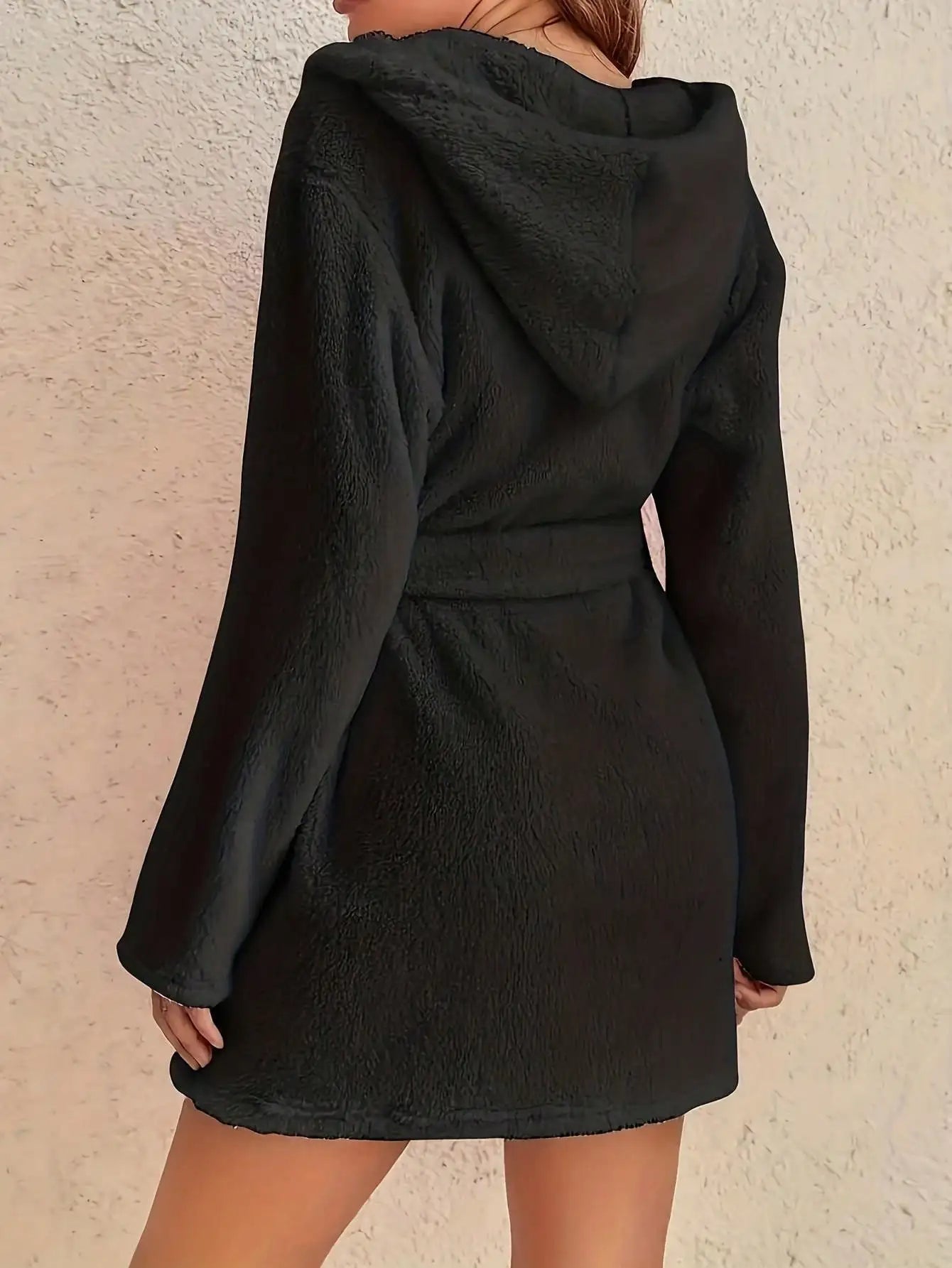 Vestaglia Da Donna Con Cappuccio Tinta Unita Con Cintura Calda E Morbida Per Casa Autunno Inverno