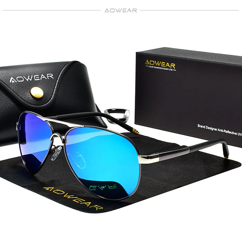 Occhiali Da Sole Da Aviazione Uomo Polarizzati A Specchio HD UV400 Aowear Da Pilota