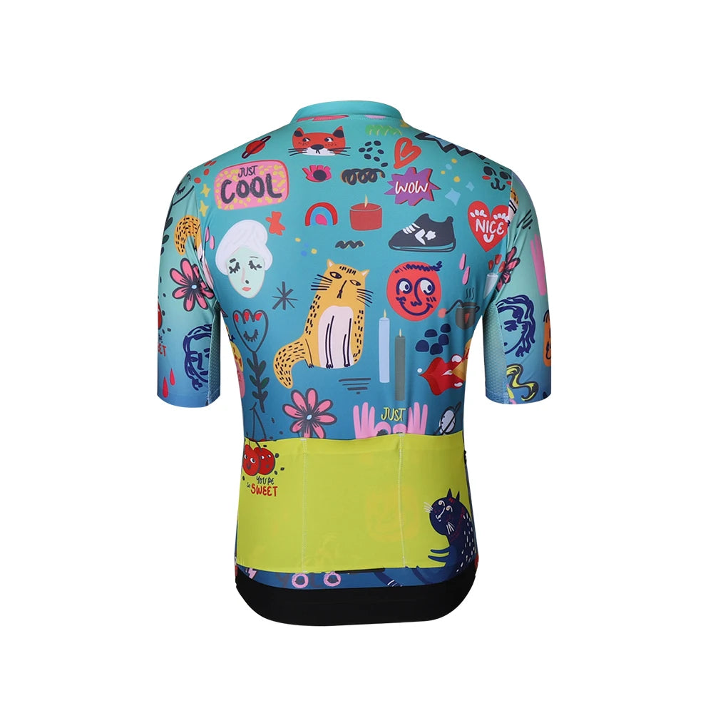 SPEXCEL New Race Fit Graffiti Maglia Da Ciclismo Manica Corta Tessuto Leggero Con Cerniera YKK Originale Per Uomo
