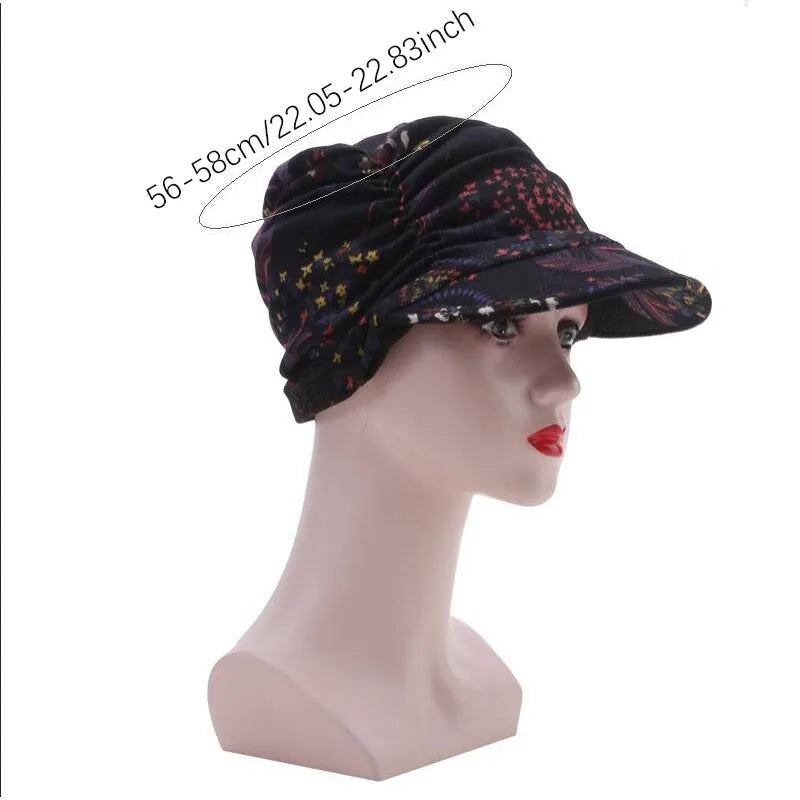 Berretto Da Donna In Cashmere Con Visiera Corta E Paraorecchie Pieghevole Stampa Floreale Ethnica Per Autunno Inverno