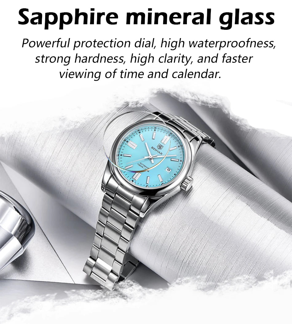 Orologio Automatico Meccanico Lusso da Uomo con Calendario Impermeabile 100m Acciaio Inossidabile Luminoso