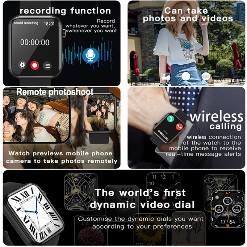 Nuovo Smartwatch Fotocamera per Uomo e Donna Registrazione Foto e Video Fitness Salute Impermeabile Chiamate Bluetooth